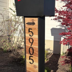 Handmade Modern Cedar Mailbox Post With Address Numbers & Solar Lights ...