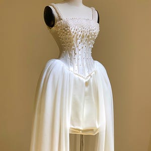 Satin Wedding Dress / Wedding Reception Dress / Pearl Wedding Dress / Evening Gown / Corset Prom Dress / Corset Wedding Dress