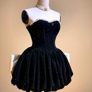 Stardust | Black Sequined Velvet Crew-Neck Mini Dress With Feather Trim main image 0