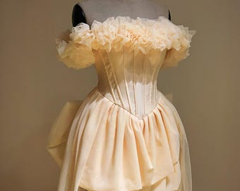 Reception Dress / Formal Event Dress / Wedding Dress / Fairy Dress / Floral Neckline Dress / Corset Prom Dress