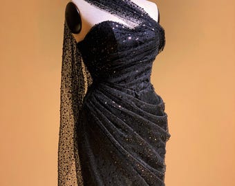 Mystical Gala Dress / Midnight Empress Dress /  Black Tie Dress / Corset Dress / Enchanting Wedding Guest Dress / Corset Prom Dress