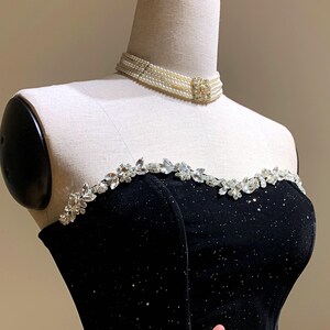 Black Velvet Mini Dress with Crystal Stone Beading Detail