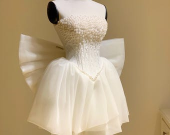 Mini Reception Dress / Mini Wedding Dress / Short Wedding Dress / Corset Prom Dress / Corset Wedding Dress
