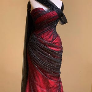 Burgundy Luxe Evening Gown / Evening Dress / Burgundy Luxe Gala Dress / Shimmering Mermaid Dress / Wedding Guest Dress / Corset Prom Dress