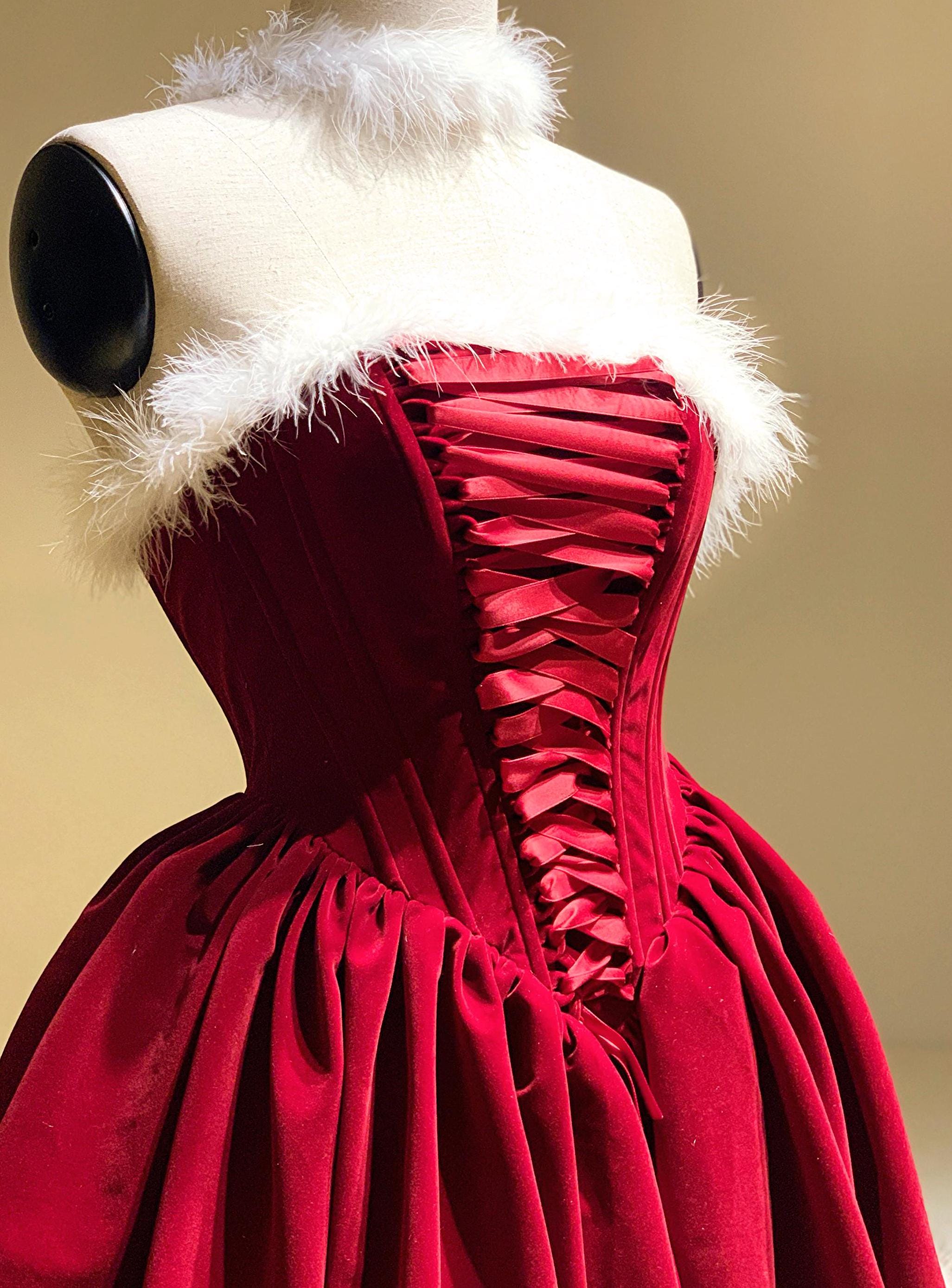 Christmas Mini Dress / Red Velvet Dress / New Year Red Dress / Velvet Gala Mini Dress / Corset Prom Dress / Corset Dress