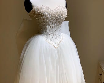 Sweetheart Wedding Dress / Wedding Reception Dress / Mini Wedding Dress / Short Wedding Dress / Elopement Dress / Pearl Wedding Dress