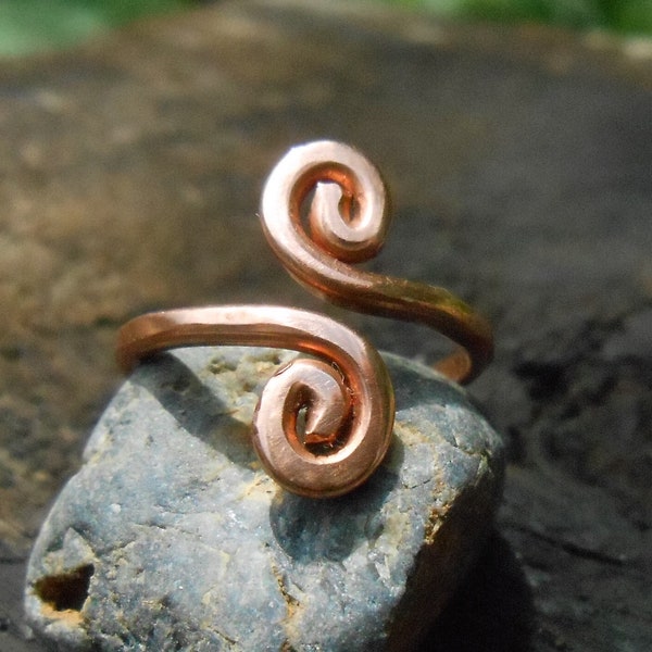 PURE COPPER RING | Handmade | Adjustable Arthritis Band for Men and Women | Viking Celtic Spiral, Swirl