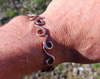 LADIES COPPER BRACELET, Petite & Large Wrist Sizes, Pure Solid Copper Wire Bangle, Arthritis Cuff, Celtic Vine, Goddess Jewelry