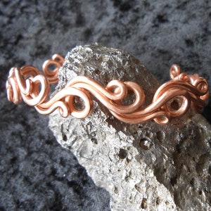 LADIES COPPER BRACELET, Elegant Jewelry Design Art Nouveau Style, Handmade, Women's Pure Copper Arthritis Cuff, Adjustable, Petite Sizes