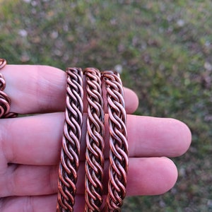 LADIES BRAIDED BRACELET, Pure Cooper, Celtic Bangle, Braided Wire Cuff, Men's Handmade Gift, Arthritis Bracelet, Viking Costume Jewelry