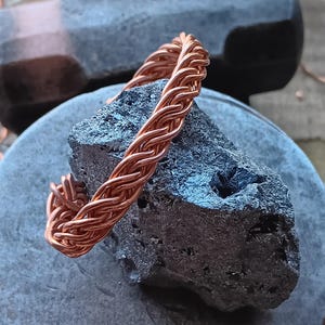 BRAIDED COPPER BRACELET 5.5" Adjustable Celtic Bangle, Small Women's Cuff, Boho Jewelry Gift, Viking Braided Wire Bracelet, Costume Jewelry