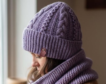 Cable Knit Hat Pattern PDF – Ribbed Beanie Knitting Pattern, Classic Aran Cable Hat, Tweed Wool Winter Hat, Unisex Knit Beanie, Women’s Hat