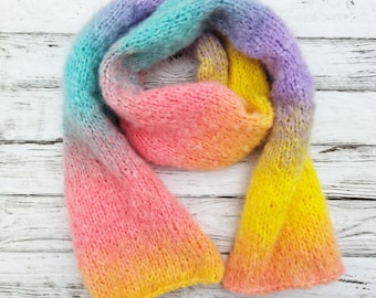 Handmade Mohair Scarf: Pastel Ombre Knit Winter Scarf