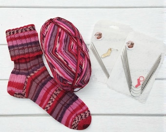 Sock Knitting Needles Set with Yarn. Beginner Sock Knitting Kit. DPN Needles Starter Kit. Gift for Knitters + Free Pattern