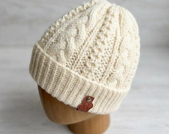Aran Cable Beanie Knitting Pattern PDF, Wool Hat Pattern, Womens Knit Hat Pattern, Mens Beanie Pattern, Adult Hat
