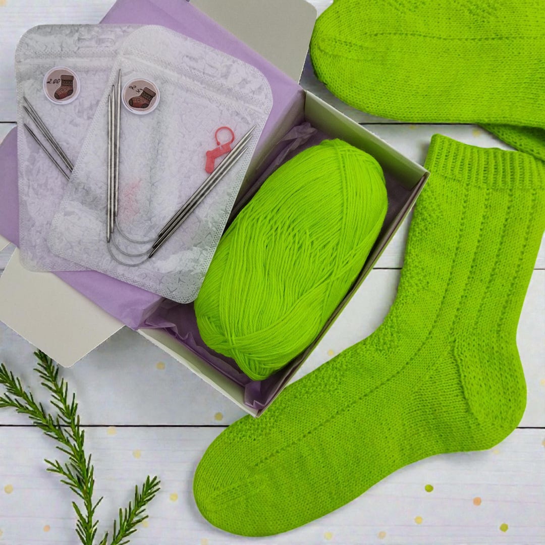 Sticker Wool Sock Included Sock Knitting Kit for Beginners - Neon Wool Yarn, Sock Knitting Needles ...