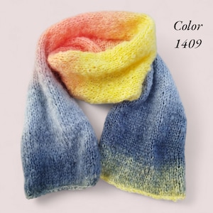 Handmade Knit Mohair Scarf - Chunky Ombre Alpaca Soft Scarf - Fluffy Warm Winter Accessory for Women - Cozy Gift for Her