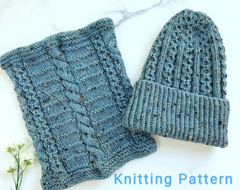 Beginner Cable Knit Hat and Cowl Pattern: Ribbed Beanie (PDF Pattern)