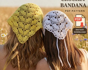Easy Crochet Bandana Pattern PDF, Boho Lace Hair Scarf, Beginner Summer Shawl (Digital Download)
