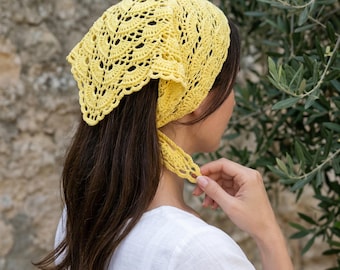 Easy Crochet Bandana Pattern PDF, Boho Lace Hair Scarf, Triangle Head Kerchief, Crochet Headscarf Pattern, Beginner Summer Shawl