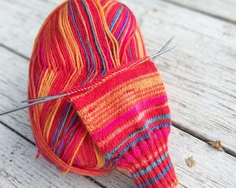 Self Striping Sock Yarn, Fingering Weight Yarn, Wool Sock Yarn, Variegated Knitting Yarn, Multicolor Yarn for Socks, Crochet and Knitting