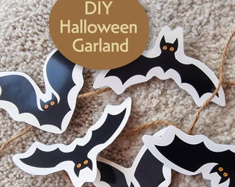 Halloween Garland Printable, Spooky Banner with Bats, DIY Home Decor, Halloween Party Instant Download