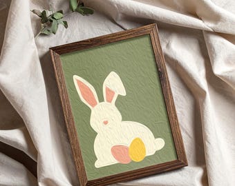Easter Bunny Print, Rustic wall art, Oil Paint Effect Digital Art