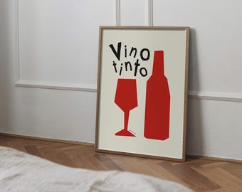 Vino Tinto Wine Poster, Aesthetic Kitchen Art (Digital Download)