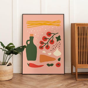 Pasta Wall Art, Italian Pasta Print, Pasta Ingredients, Kitchen Wall Art, Rustic Cooking Poster, Mediterranean Food Print, Cucina Italiana