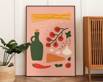 Italian Pasta Wall Art, Rustic Kitchen Print, Mediterranean Cooking Decor, Cucina Italiana Poster