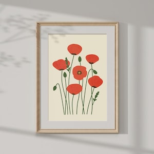 Floral Illustration Print, Poppy Wall Art, Red Poppies Poster, Summer Wildflowers Art, Botanical Wall Art, Home Decor, Poland Art Poppies