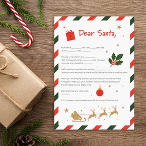 Brief an Santa zum Ausdrucken, Weihnachtsbrief Vorlage, Sofort Download, Weihnachten, Weihnachten, Weihnachten