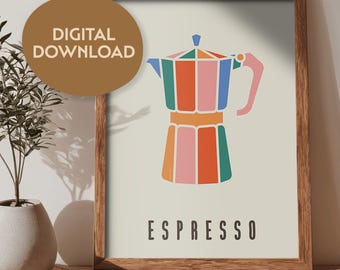 Colorful Moka Pot Poster - Joyful Coffee Art for a Happy Kitchen