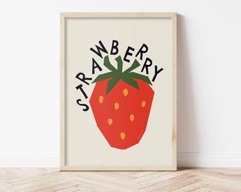 Strawberry Poster, Fruit Wall Art for Kids, Printable Nursery Decor, Summer Foodie Print
