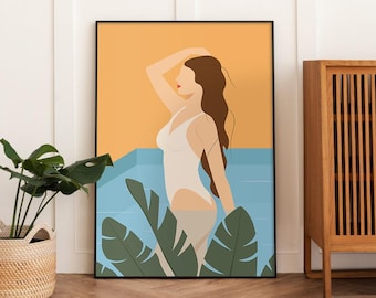 Poolside Woman Art Print | Summer Aesthetic (Digital Download)
