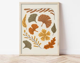 Autumn Floral Poster, Cozy Fall Wall Art, Printable Autumn Leaves Decor, Rustic Seasonal Print