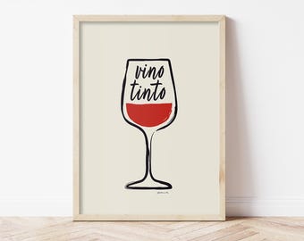 Vino Tinto Poster: Red Wine Glass Kitchen Art (Digital Download)