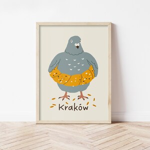 Krakow Print, Krakow Pigeon Poster, Polish Wall Art Krakow Gift Obwarzanek, Polish Souvenir Art Poster, Poland Travel Art, Instant Download
