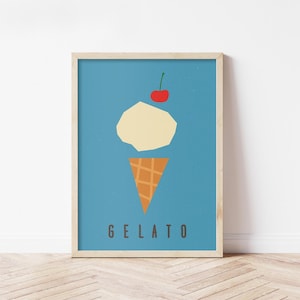 Gelato Poster Italian Ice Cream Wall Art Kitchen Print Vintage Dessert Decor Sweet Treats Cafe Artwork Download Print