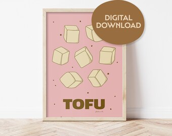 Tofu Kitchen Wall Art - Minimalist Plant-Based Food Poster for Modern Decor