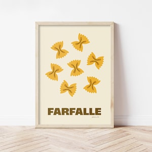 Farfalle Pasta Poster, Italian Kitchen Wall Art, Printable Pasta Illustration, Bowtie Noodles Print, Culinary Food Decor, Pasta Wall Art