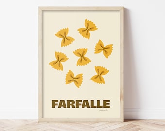 Farfalle Pasta Wall Art- Italian Pasta Kitchen Print, Food Illustration for Home Decor