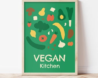 Vegan Kitchen Poster, Plant-Based Wall Art, Healthy Lifestyle Decor, Vegetables Print