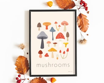 Autumn Mushroom Art Print: Woodland Forager Decor (Digital Download)