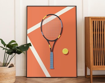 Tennis Racket Clay Court Art Print: Sporty Gym Wall Decor (Digital Download)