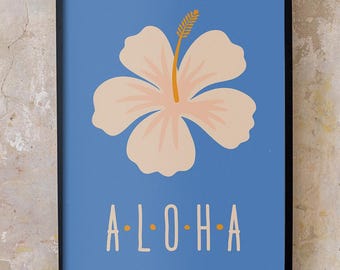 Hibiscusbloemenprint, Hawaiiaanse muurkunst, tropische Aloha-poster, digitale download