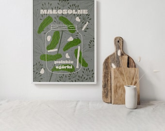 Polnisches Gurkenposter | Malosolne Ogorki Küchenbild | Minimalistisches Lebensmittelposter | Polnische Küchendeko | Gurken-Wandkunst, Polnische Nostalgie