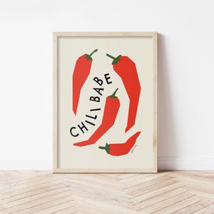 Chili Pepper Poster, Spicy Humor Art, Chilli Wall Art, Chili Babe, Foodie Gift,  Housewarming Gift, Modern Kitchen Decor, Funny Modern Art