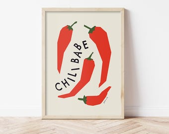 Chili Pepper Poster,  Funny Spicy Wall Art, Modern Kitchen Decor, Foodie Gift Print