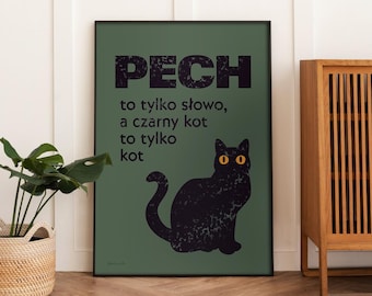 Original Polish Poster, Poland Lover, Polish Superstition, Polish, Polish Art, Instant Download, Black Cat, Polish Quote poster, Cat Lover